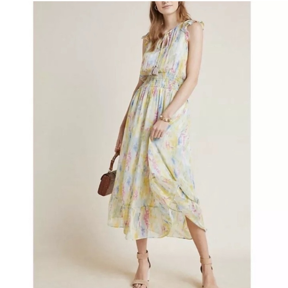 Anthropologie Watercolor Midi‎ Dress Size 12 $228 MSRP